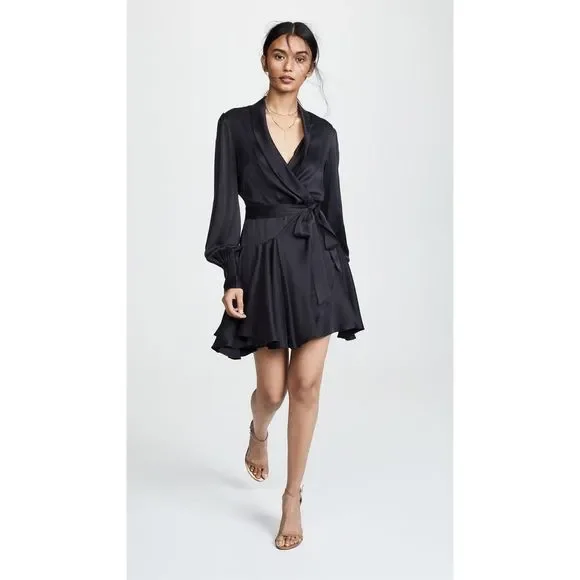 black silk wrap mini dress Black Satin Wrap Mini Dress S main image 0
